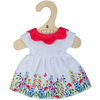 Bigjigs Toys Bela cvetlična obleka z rdečim ovratnikom za lutko 28 cm