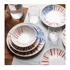 24-delni jedilni komplet, bel/rdeč/moder, porcelan