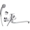 Wall-mounted washbasin mixer with extended spout - hose and shower set connection