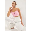 Trendyol Pink Tie Detail Ruffled Crop Woven Bustier