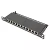 CAT 6A Patch Panel, shielded,12-Port 1/2U, 10 rack mount, black RAL 9005