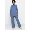 Trendyol Indigo Slit Wide Leg Tricot Top-Top Set