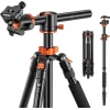 K&F T255A4+BH-28L Aluminum Video Camera Tripod Transverse Center Column