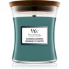 Woodwick Dišeča sveča z lesenim krakom Evergreen Cashmere 275g