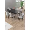 HANAH HOME Rasklopivi trpezarijski sto i stolice (7 delova) Uzi Black Marble Grey