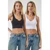 Happiness Istanbul Womens Anthracite White Strappy 2-Pack Crop Knitted Blouse