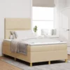 LED Box Spring Krevet s uzglavljem Krema 120 x 190 cm tkanina