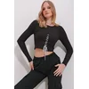 Trend Alacati Stili Ženska bluza dugih rukava ALC-X11498, Okrugli izrez, Crna