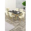 HANAH HOME Rasklopivi trpezarijski sto i stolice (7 delova) Esla Black Marble Gold Cream