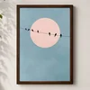WallXpert uramljena MDF slika 3752KACT-006, ptice na žici ispred ružičastog sunca na plavoj pozadini, 37 x 52 cm