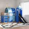 Krevet na kat s toboganom i zavjesama plavi 80 x 200 cm