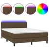Vidaxl Box spring postelja z vzmetnico LED temno rjava 140x190cm blago