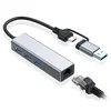 Adapter Type C - USB 3.0 JWD na LAN/ 3x USB 3.0 4 u 1 sivi