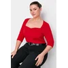 Trendyol Curve Red Heart Neck Fitted Knitted Blouse