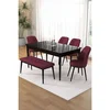 Hanah Home trpezarijski set Pir, sto, 4 stolice i klupa, ploča u dekoru crnog mermera, bordo tkanina Babyface