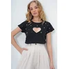 Trend Alacati Stili Ženska bluza kratkih rukava Alc-X13591, Okrugli izrez, Crna