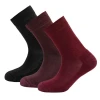 Ženske nogavice Devold Daily Merino Medium, 3 pari, mešanica rdeče pese (EU 36-40)