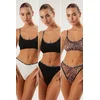 Trendyol Black-Multicolored 3-Piece Camisole Animal Thong Panties