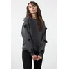 Trendyol Anthracite Bow Detail Oversize/Wide Pattern Thick Polar Fleece Knitted Sweatshirt