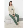 Trendyol Beige 100% Cotton Striped Christmas Themed Knitted Pajama Set