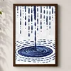 WallXpert uramljena MDF slika 3752KACT-041, plave kapi kiše i krugovi na vodi u stilu veza, 37 x 52 cm