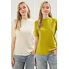 Trendyol Oil Green-Light Stone 2 Pack 100% Cotton Basic Stand Collar Knitted T-Shirt