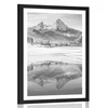 Plakat s paspartujem zasnežena pokrajina v Alpah v črnobeli varianti - 30x45 no frame
