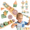 Montessori sestavljanka, razvrščanje lesenih blokov, sestavljanka, spretnost, logika