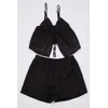Trendyol Black 100% Cotton Floral Rope Strap Lined Embroidered Woven Pajama Set