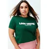 Trendyol Curve Dark Green Slogan Printed Boyfriend Knitted T-shirt