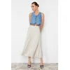 Trendyol Stone Pleated Maxi Stretchy Knitted Skirt