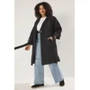 Trendyol Curve Black Long Oversize Plus Size Trench Coat