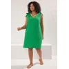 Trendyol Curve Green Bow Detail Crinkle Textured Fabric Plus Size Beach Dress