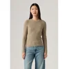 Levis za ženske. A0719-0037 Sivkast pulover z rebri (L), Priložnostno, Bombaž, Dolg rokav, Taupe