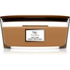 Woodwick Santal Myrrh dišeča sveča z lesenim stenjem (hearthwick) 453,6 g