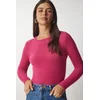 Happiness Istanbul Womens Fuchsia Beard Basic Knitwear Sweater