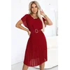465-5 MIA Pleated Chiffon Midi Dress with Wide Belt - Burgundy