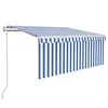 Vidaxl Avtomatska tenda s senčilom LED + senzor 3x2,5 m modra in bela