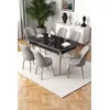 HANAH HOME Rasklopivi trpezarijski sto i stolice (7 delova) Nira Black Marble Chrome Grey