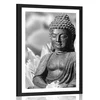 Plakat s paspartujem zadovoljni Buda v črnobeli varianti - 40x60 white