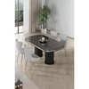 Hanah Home trpezarijski set Galya, sto i 4 stolice, ploča u dekoru crnog mermera, hromirane noge, siva tkanina Babyface