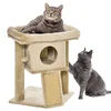 PAWHUT Mačje drevo s praskalnikom, večnivojsko, iz pliša, z mačjo hišico in ležiščem, praskalnik iz jute in žogico, rjava
