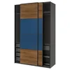 PAX/MEHAMN Garderobna omara z drsnimi vrati, temno siva črna/oreh modra, 150x66x236 cm