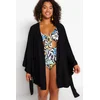 Trendyol Curve Black Ruffle Viscose Woven Kimono & Caftan