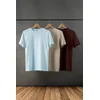 Trendyol Dark Brown-Stone-Light Blue Basic Slim Fit 100% Cotton 3-Pack T-Shirt