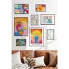 WallXpert set od 8 manjih uramljenih slika Çgs-079, šareni pop-art motivi – koktel tekila, zalazak sunca, gramofonska ploča i bazen, crni ram