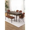 Hanah Home trpezarijski set Pir, sto, 4 stolice i klupa, ploča u dekoru drveta Baroque, terakota tkanina Babyface