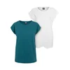 Womens T-shirt with extended shoulder 2-pack blue-green+white