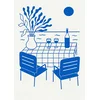 Plakat 20x31 cm minimalističen poletni vinski teraso morske počitnice moder A4