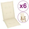 Jastuci za vrtne stolice 6 kom krem 120 x 50 x 3 cm od tkanine